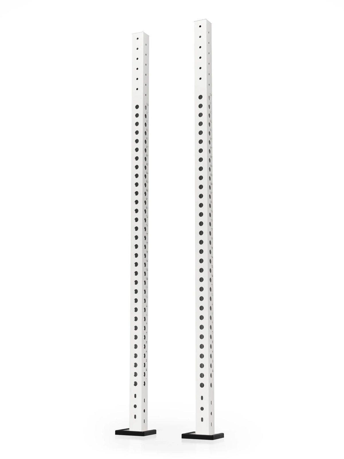 R8 Colored Uprights - two white fitness posts with hole grid, black base