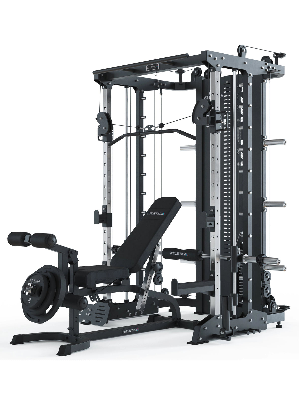 KSK - Home Gym with Smith Machine, Adjustable Weight Bench, Leg Curler, Cable Pulley