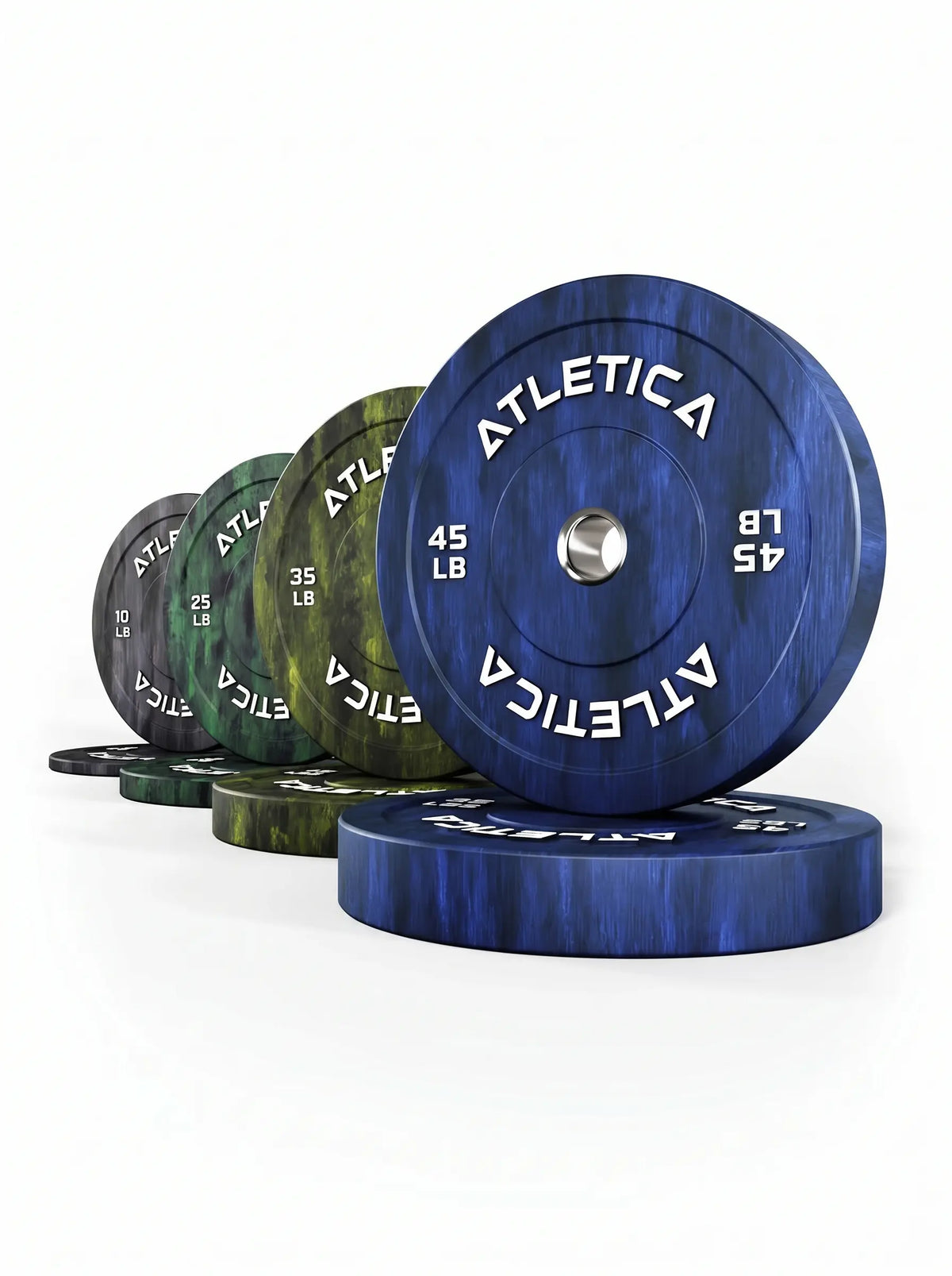 Fusion Bumper Plates Set 230 lb - Colorful Weight Plates in Various Weights, Standing Upright