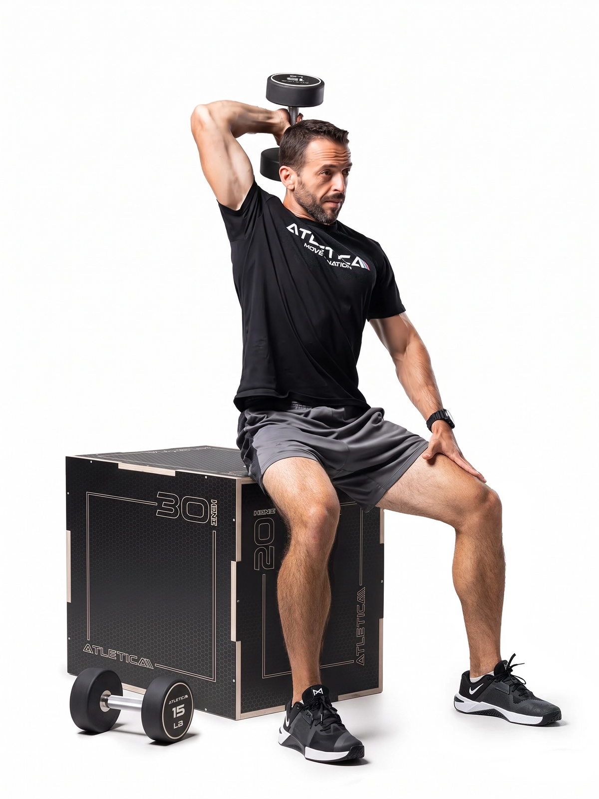 Plyobox – shoulder exercises with dumbbell on the anti-slip Plyo Box