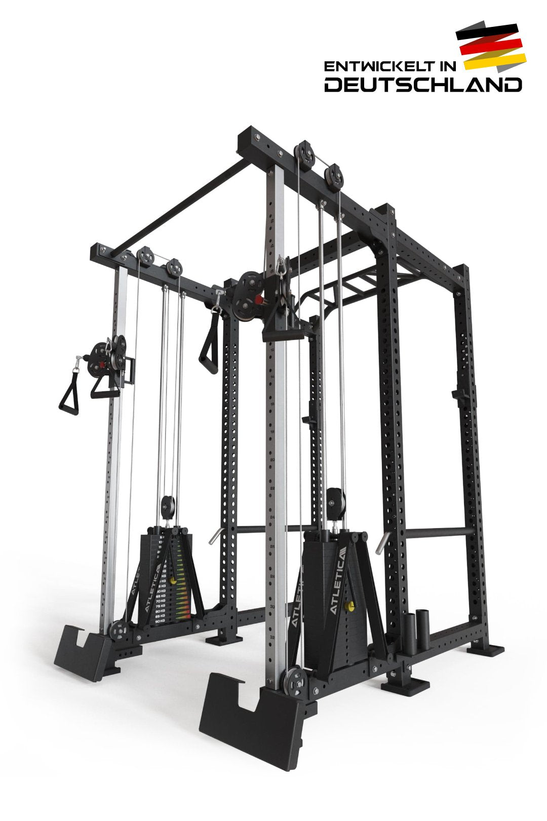 Stand-alone Cable Rack, R8-Nitro: with Double Stack, 2x200 lb, 62"x47" footprint incl. both foot supports, with Pull-Up Bar, ideal for fitness training