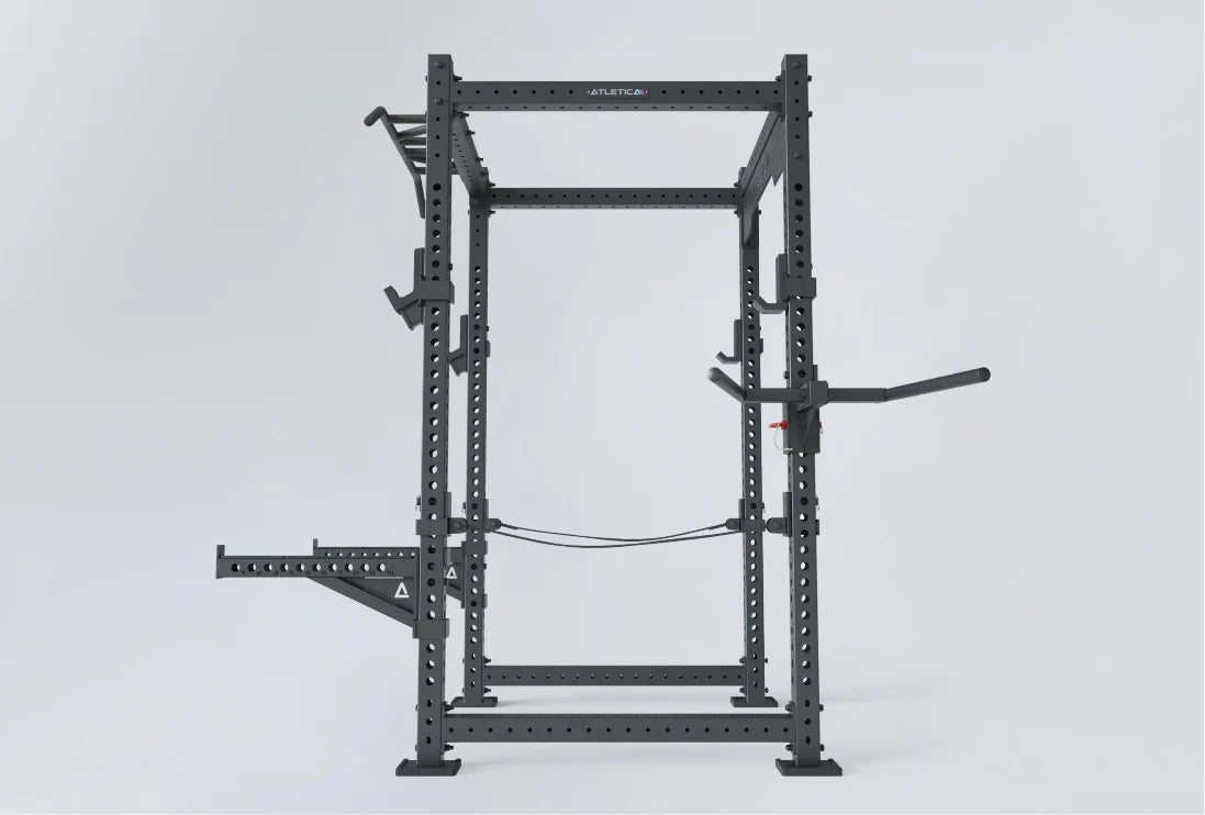 R8 Soundwave Power Rack mit Zubehör: Safety Straps, Dip Station, Safety Spotter Arme