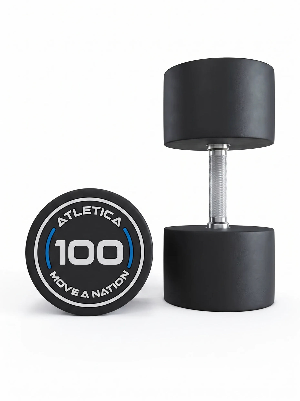 Round Dumbbells PRO in pairs - dumbbell, round weights, silver handle, made of polyurethane, for dumbbell strength training