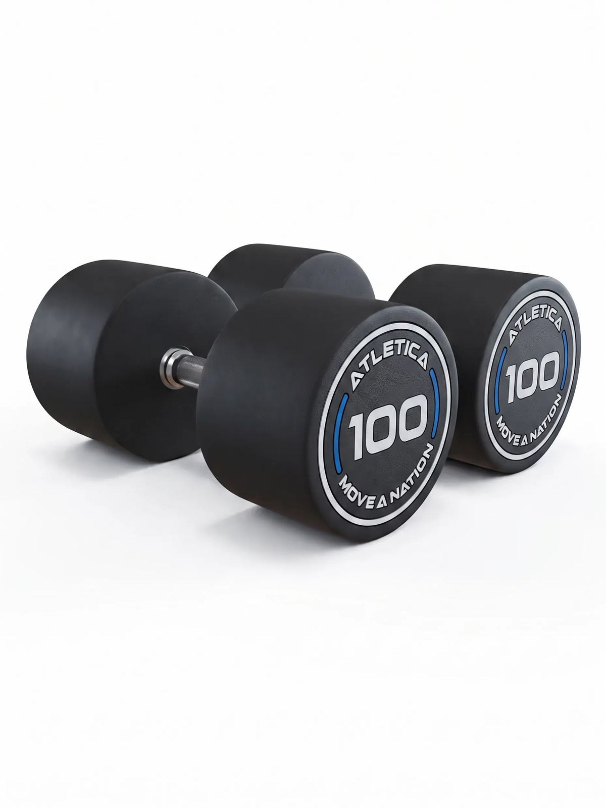 Round Dumbbells PRO In Pairs - Two black Dumbbells, each 110 lb, made of Polyurethane, for Dumbbell Strength Training