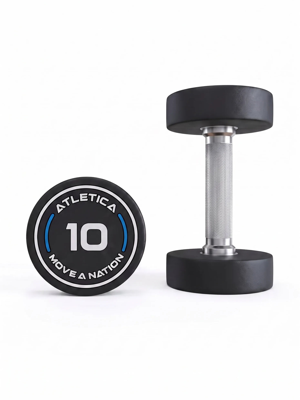 Round Dumbbells PRO 10 lb Pair with black PU surface and silver handle