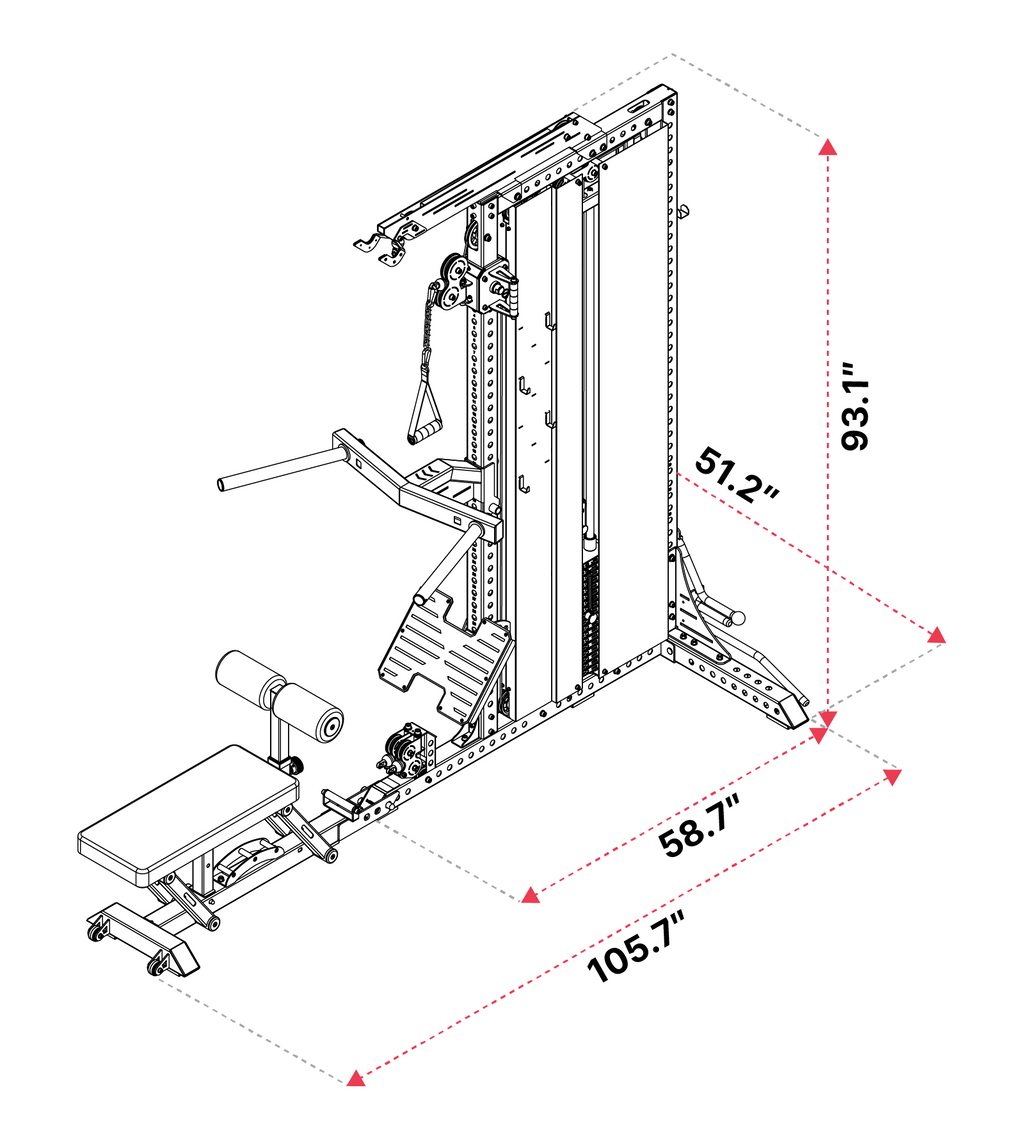 Stinger Functional Cable Tower with adjustable bench, roller pad and training handles