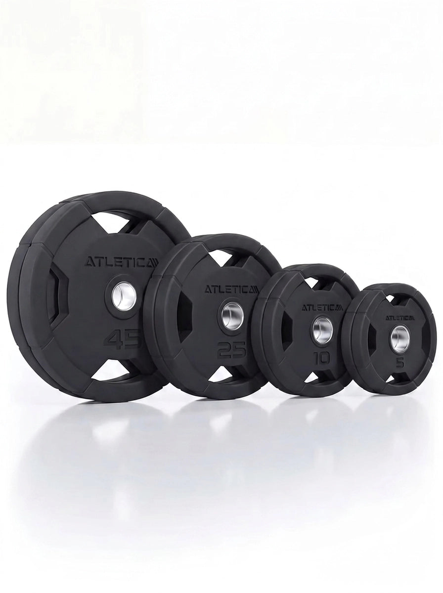 Atletica 4H gripper plates set 170 lb, four plates standing in a row, front view