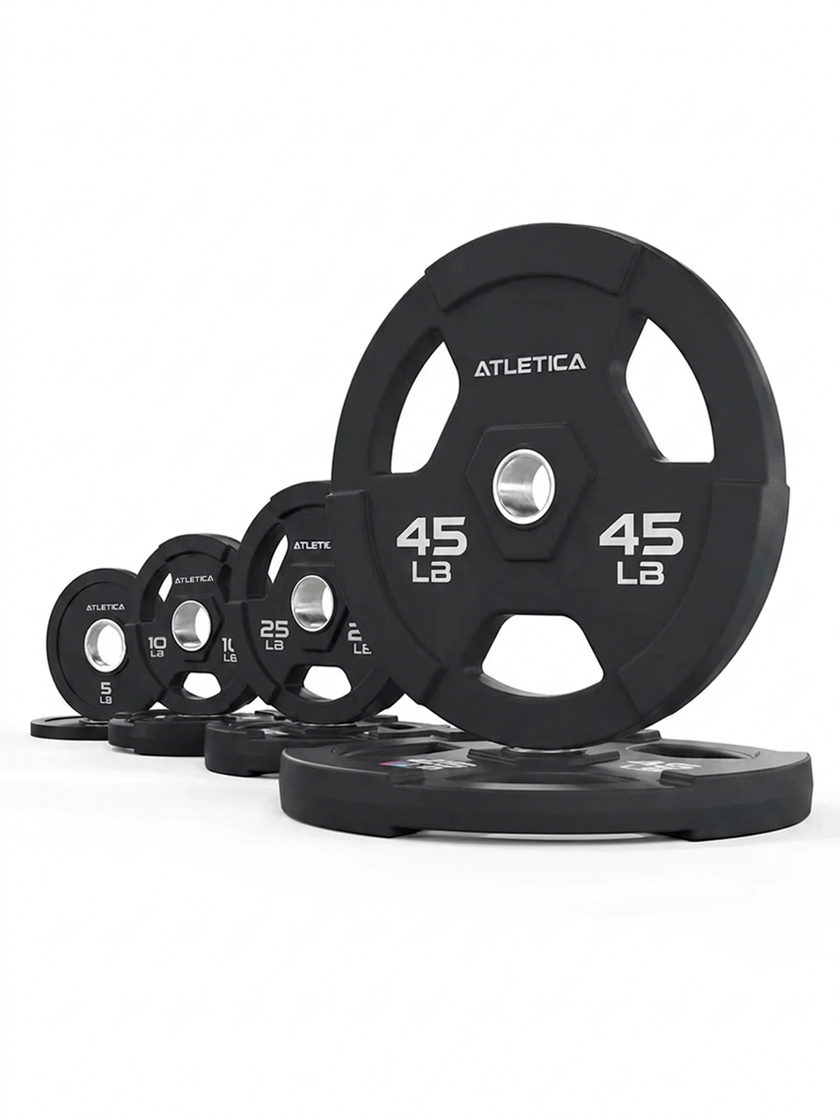 3H Gripper Plates 170 lb Set with black weight plates from 5 to 45 lb and carrying handles
