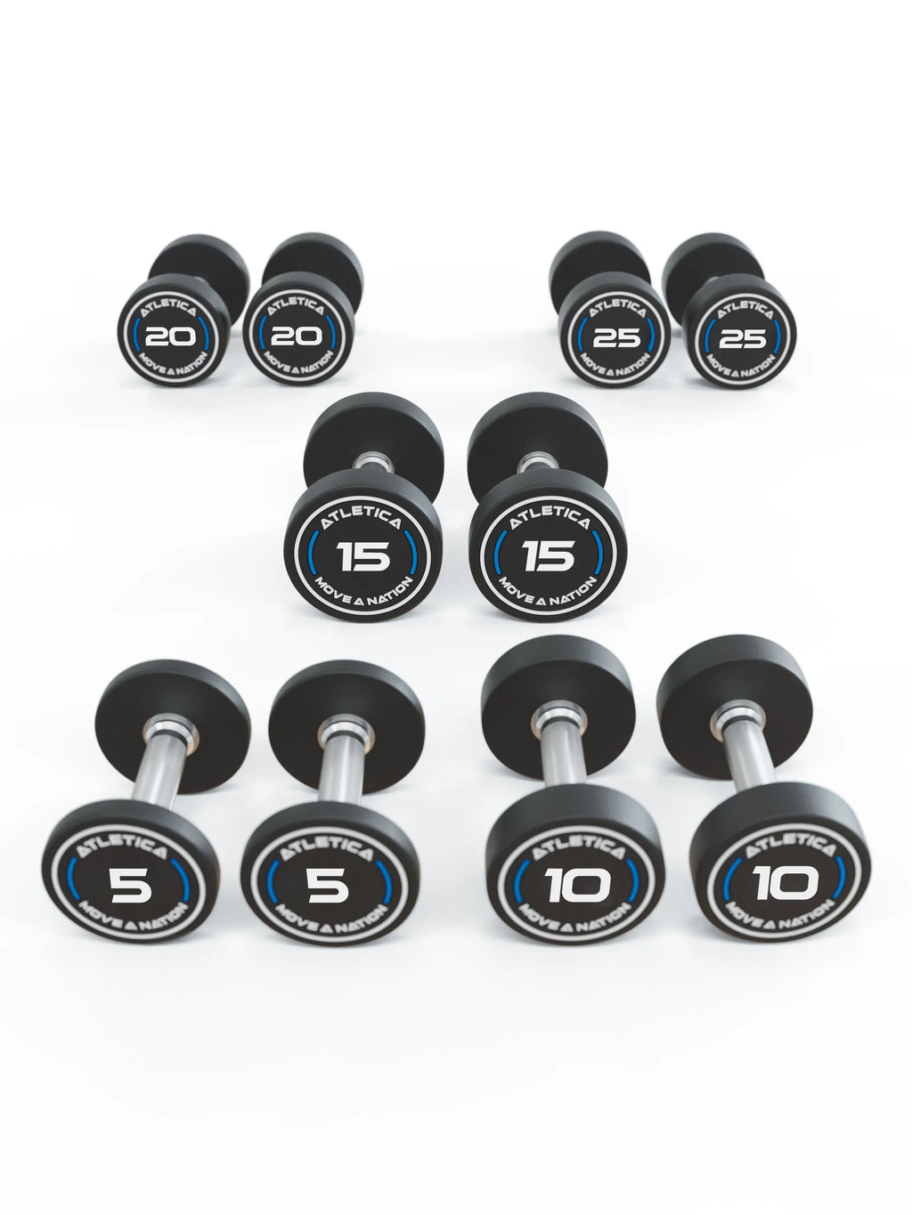 Atletica Round Dumbbells PRO Set 1 Beginner 5 to 25 lb with Black Dumbbells