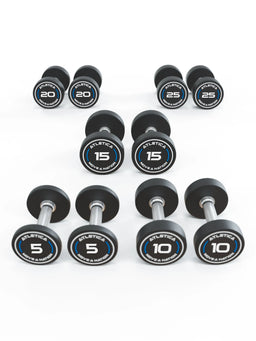 Atletica Round Dumbbells PRO Set 1 Beginner 5 to 25 lb with Black Dumbbells