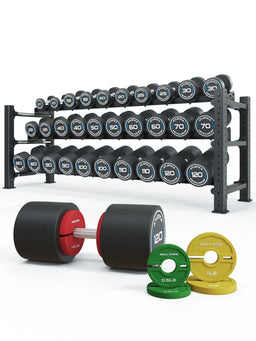 Atletica Round Dumbbells PRO Set 6 Complete 10 to 120 lb with Add-On Flex Plates