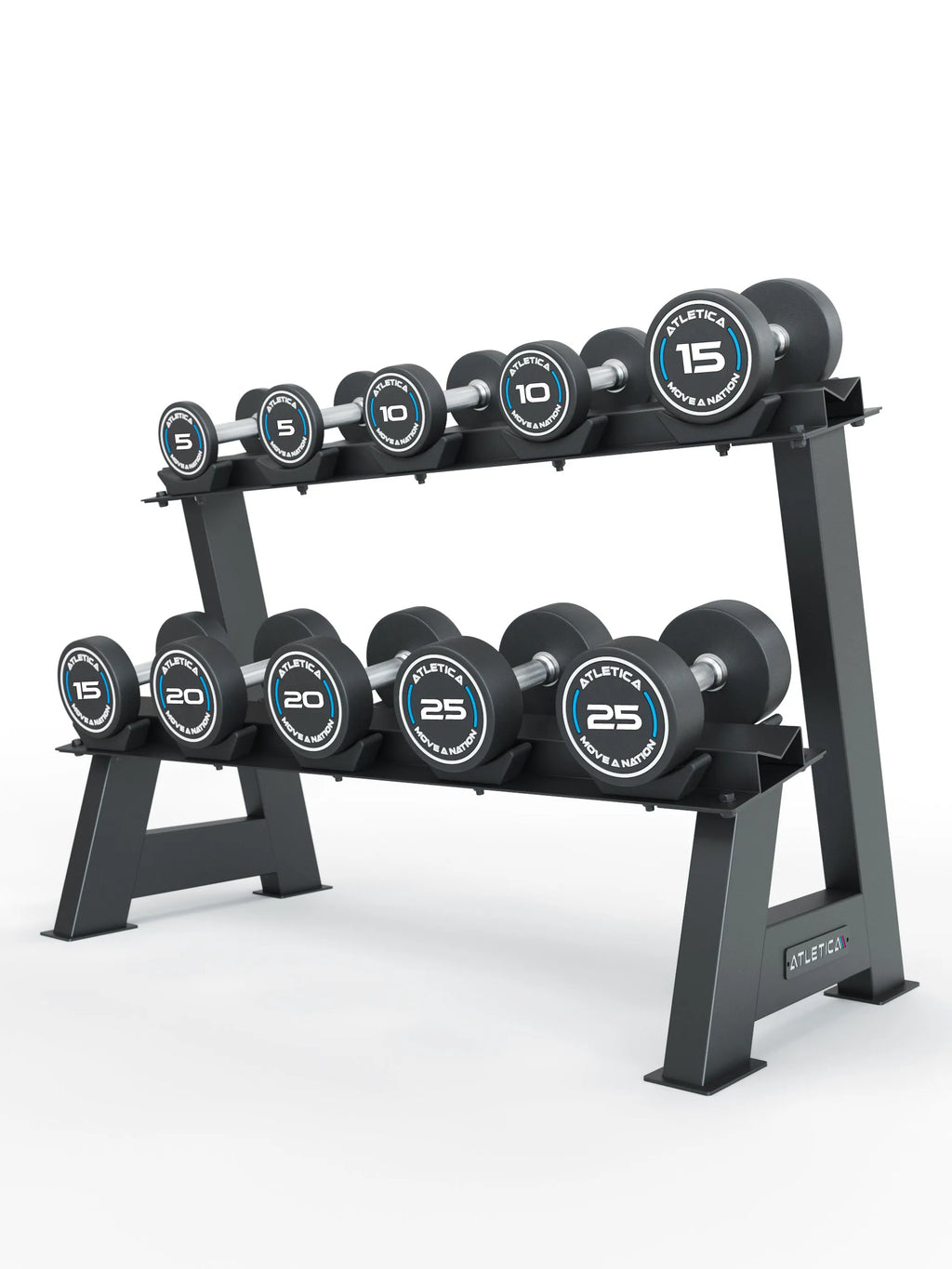 Round Dumbbells PRO Set 1 Beginner with Dumbbells from 5 to 25 lb on Dumbbell Stand