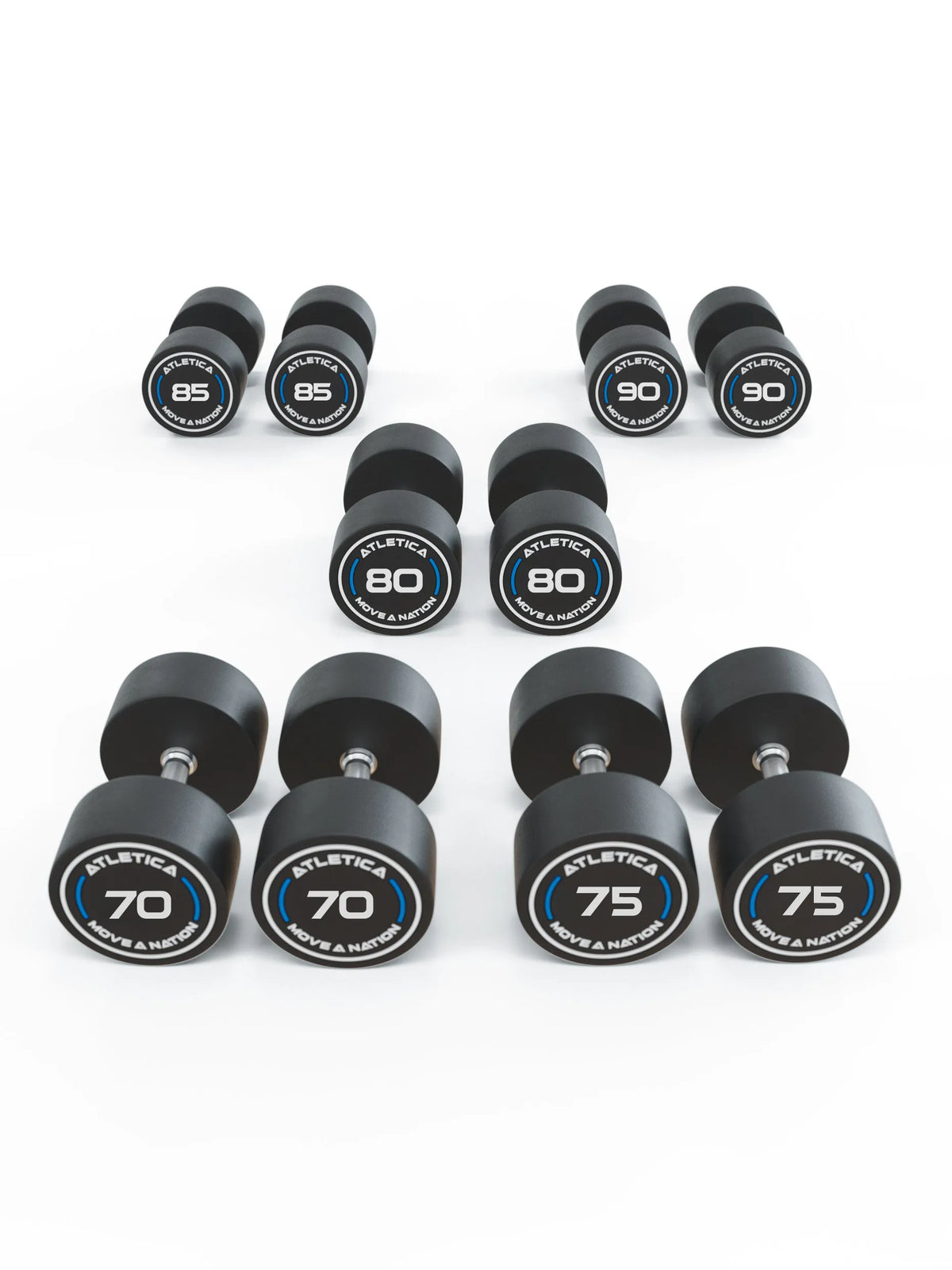 Atletica Round Dumbbells PRO Set 3 Pro 70 to 90 lb for functional and strength training