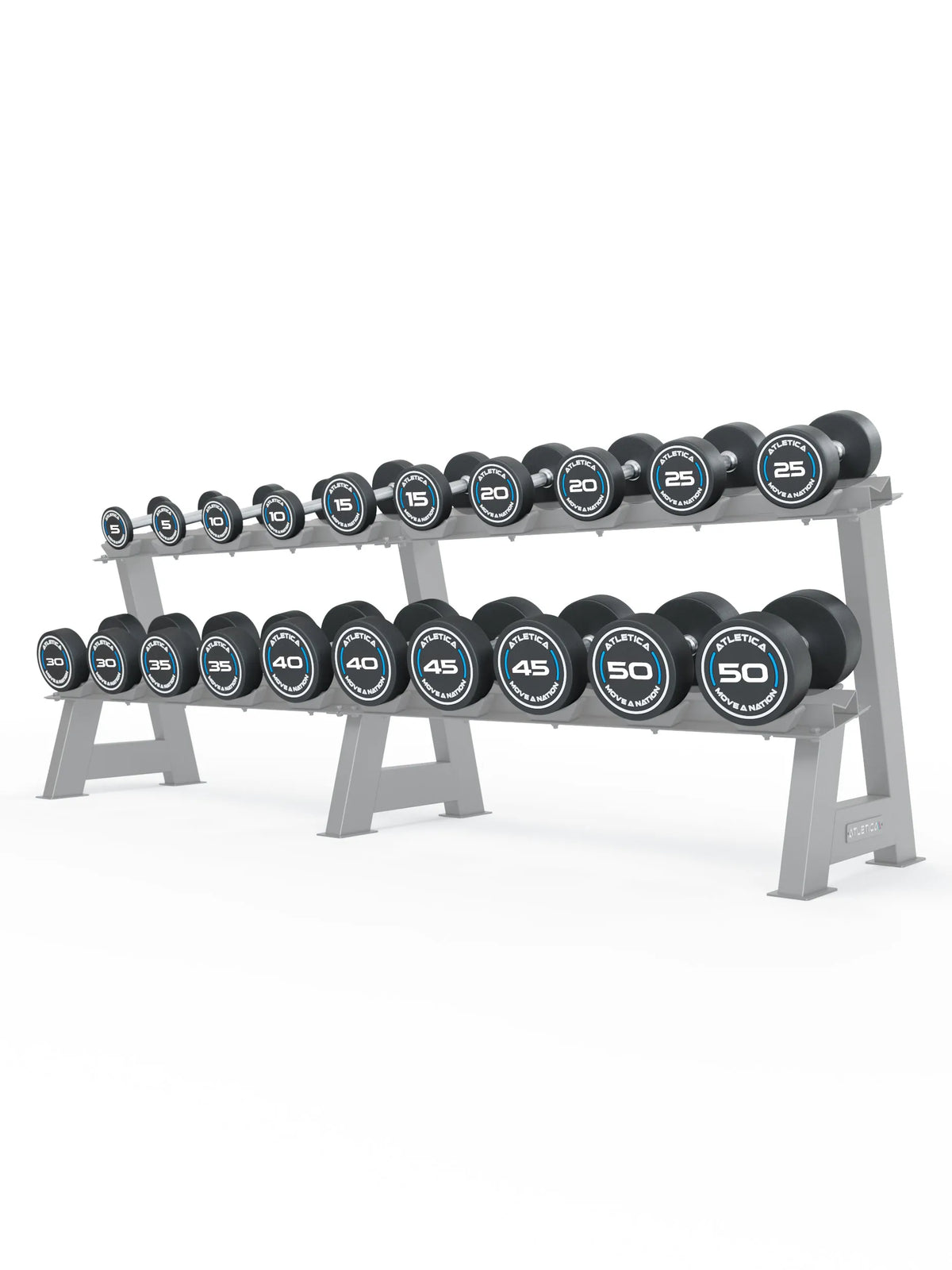Round Dumbbells PRO Set 4 All-In Low on Dumbbell stand with 20 black Round Dumbbells