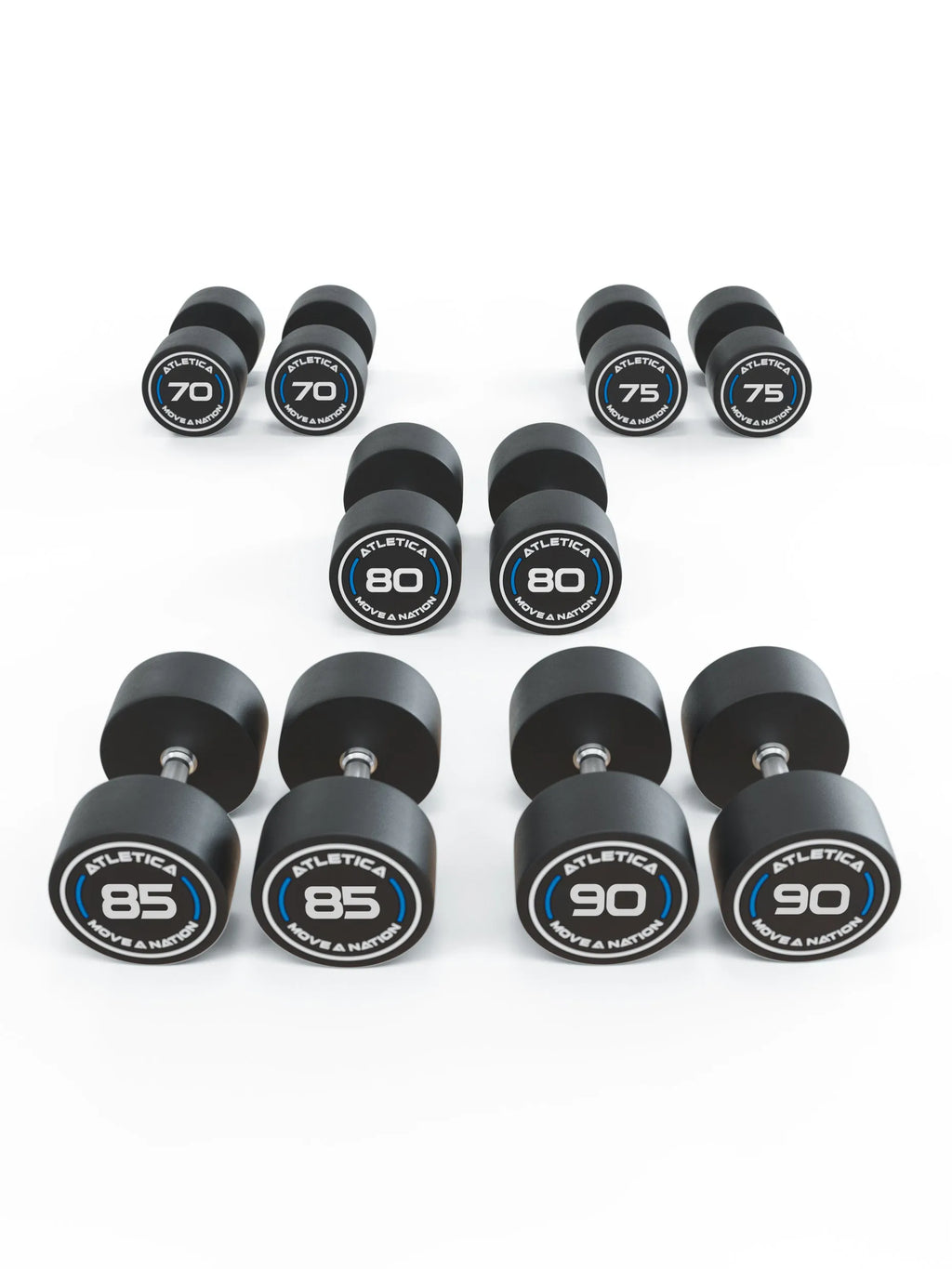 Atletica Round Dumbbells PRO Set 3 Pro 70 to 90 lb for functional and strength training