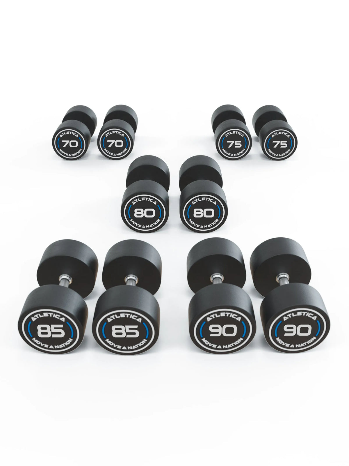 Atletica Round Dumbbells PRO Set 3 Pro 70 to 90 lb for functional and strength training