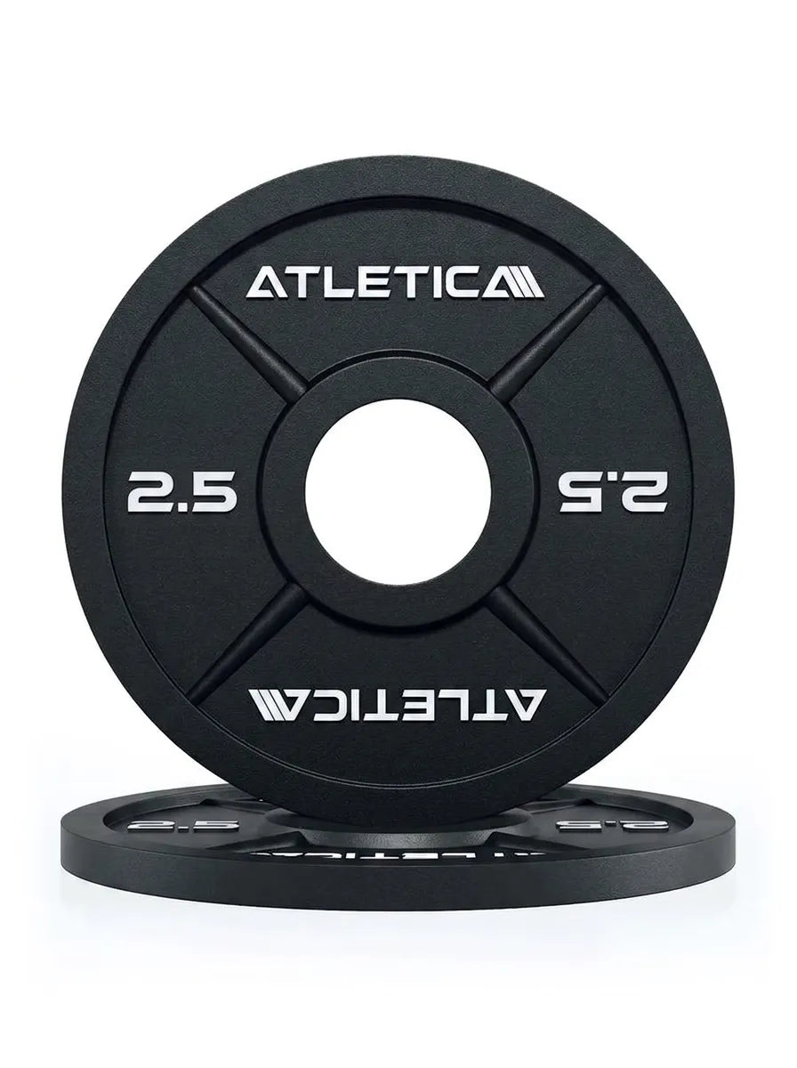 Iron Plates - Two black Cast Iron weight plates 2.5 lb, shown upright and lying