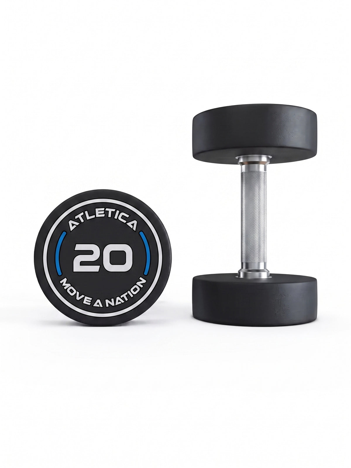 Round Dumbbells PRO 20 lb Pair - One Dumbbell Standing, One Lying