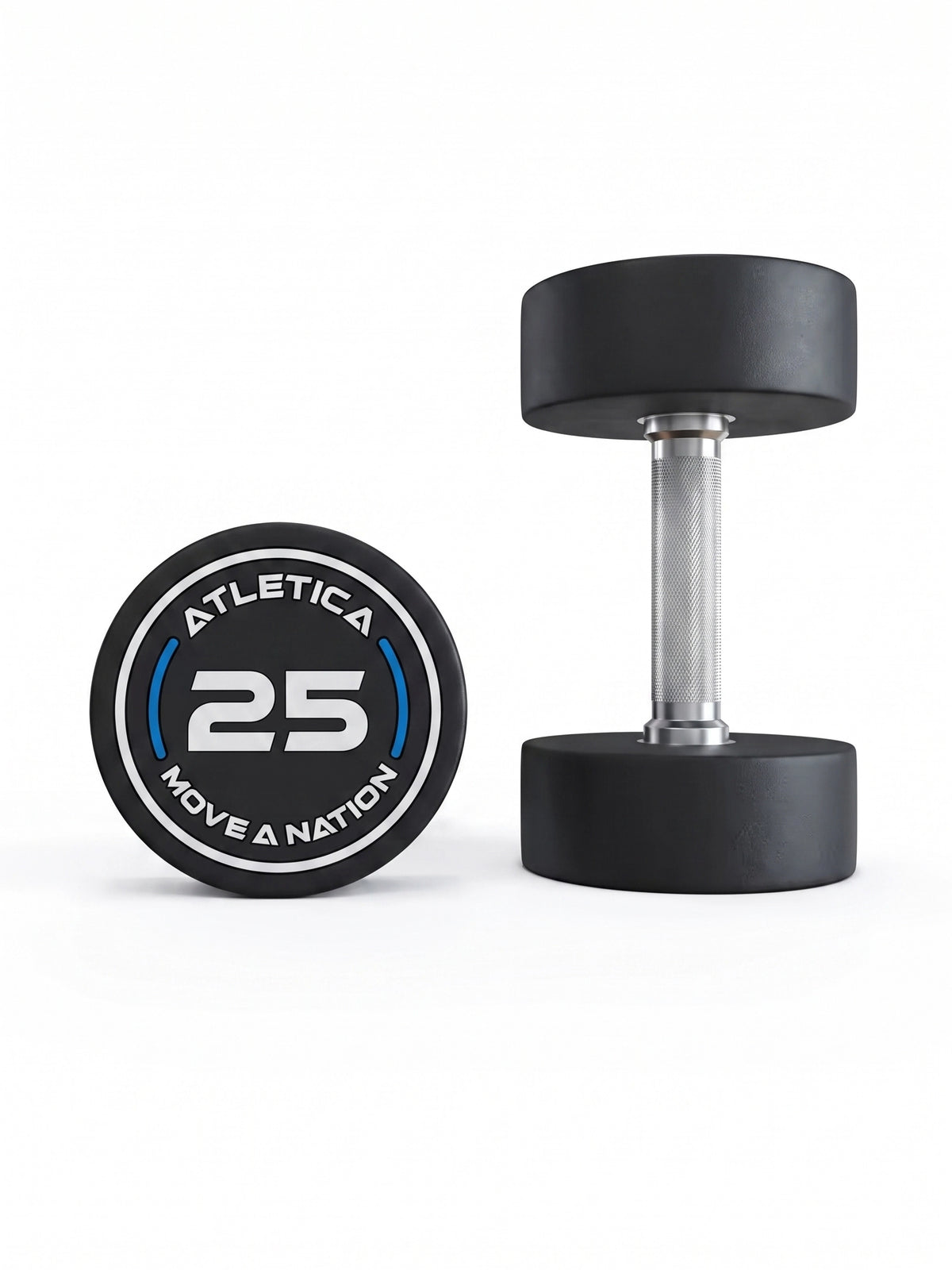 Round Dumbbells PRO 25 lb Pair with Black PU Surface and Silver Handle