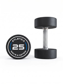 Round Dumbbells PRO 25 lb pair with knurled silver handle, for dumbbell training