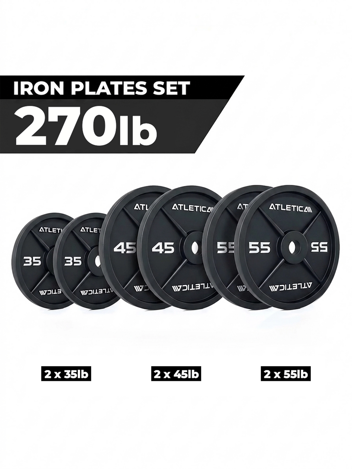 Iron Plates 270 lb Set with 2x35 lb, 2x45 lb and 2x55 lb weight plates