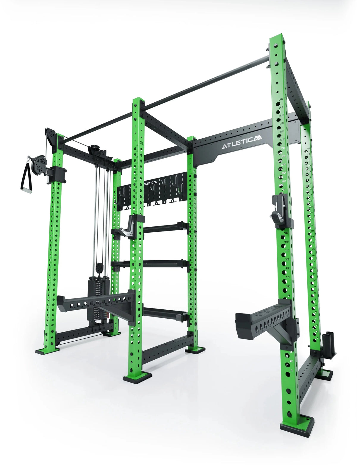 R8 Falcon L Power Rack with cable pulley, pull-up bar, weight plate rack, in Electric Green