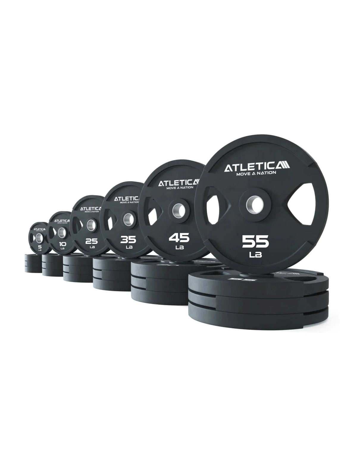 2H Gripper Plates Set 700 lb - Black Weight Plates with Handles, Weights from 5 to 55 lb, stacked