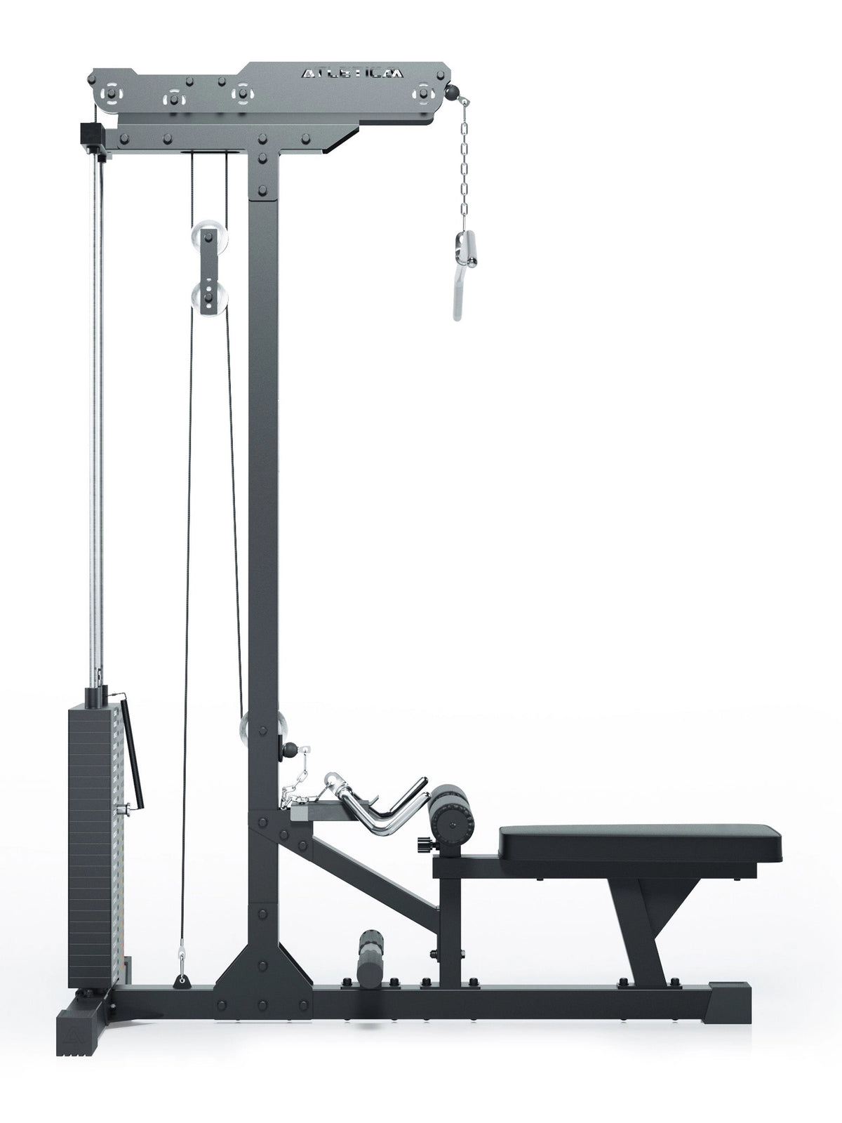 Strength Machine with Lat Pulldown, Low Row, Weight Stack and Padded Seat Bench