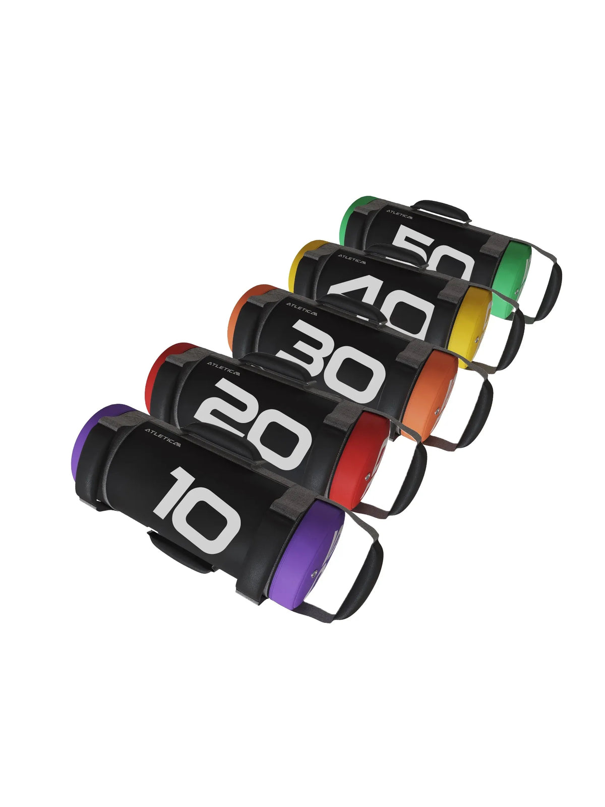 Atletica Power Bag Set 10-50 lb in various colors, side handles, for functional training