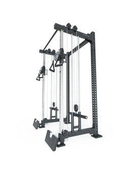 R8 Nitro Cable Rack - Two freestanding functional trainers with weight plates, wall mounting