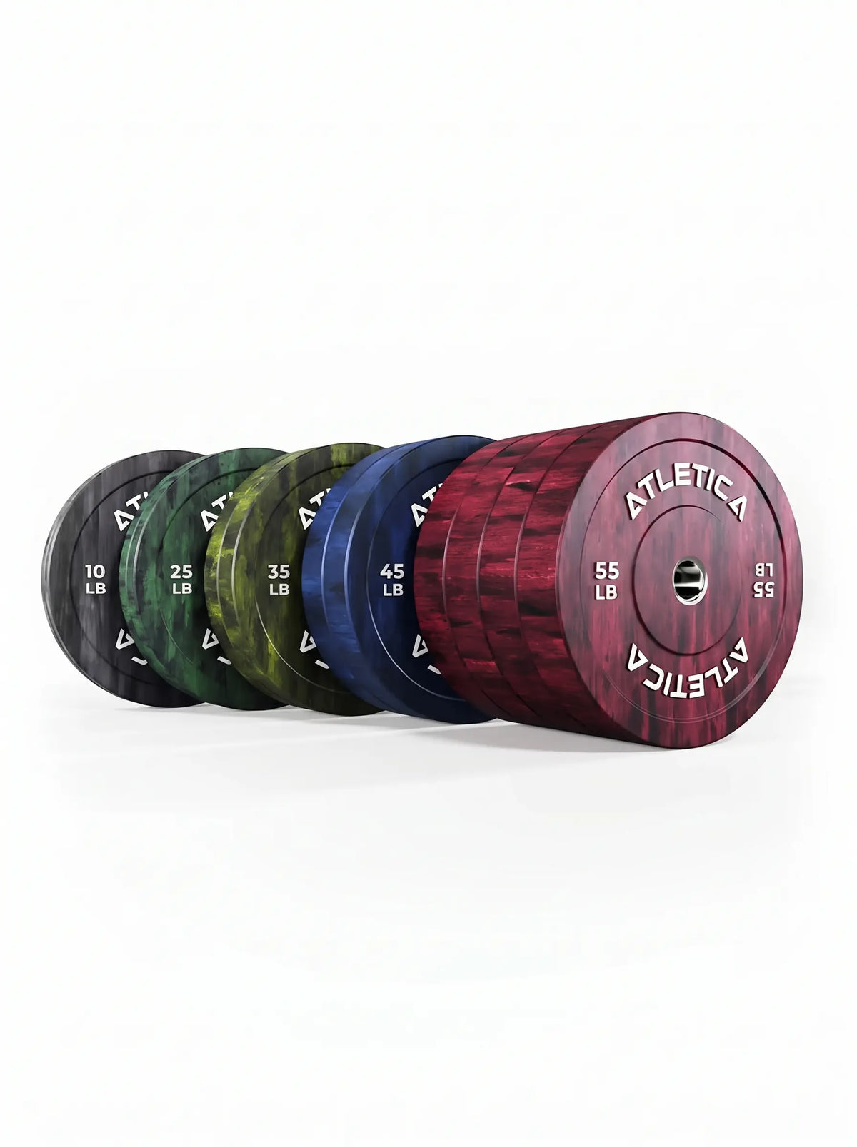 Fusion Bumper Plates 450 lb Set - Weight Plates in a Row, Weights 10-55 lb, for Weightlifting and Functional Training