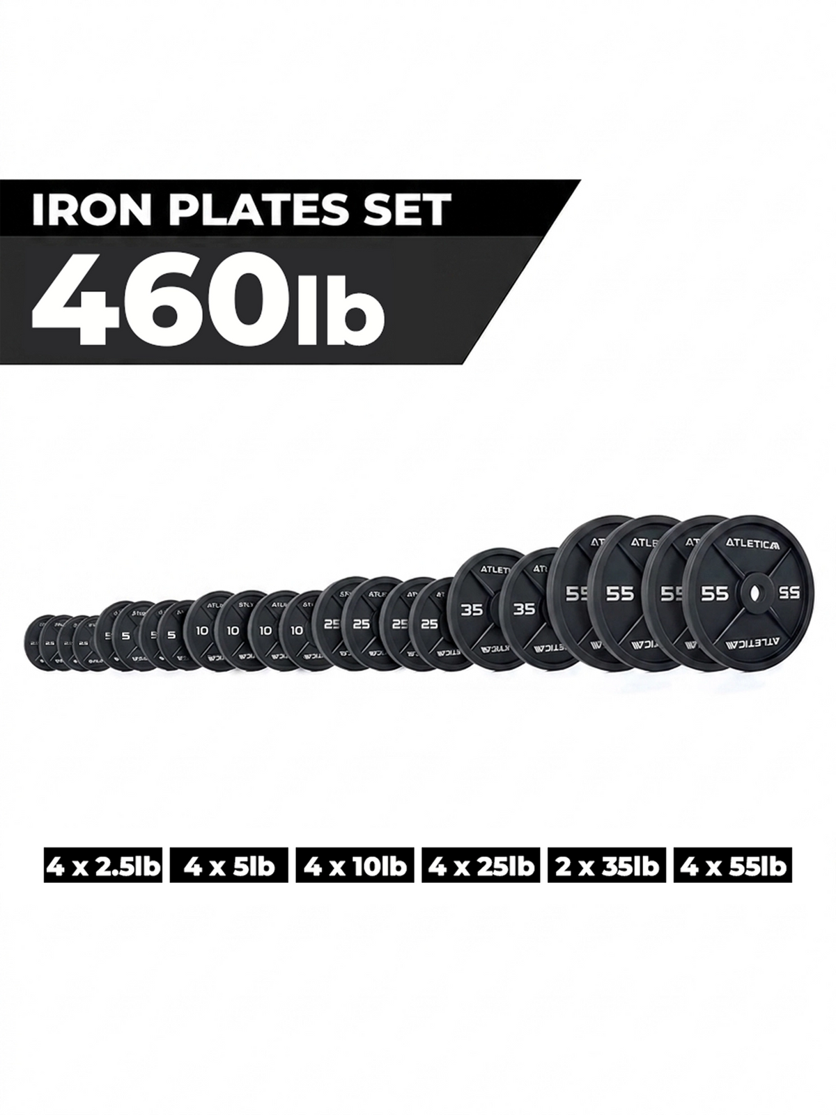 Iron Plates 460 lb Set with Weight Plates from 2.5 to 55 lb