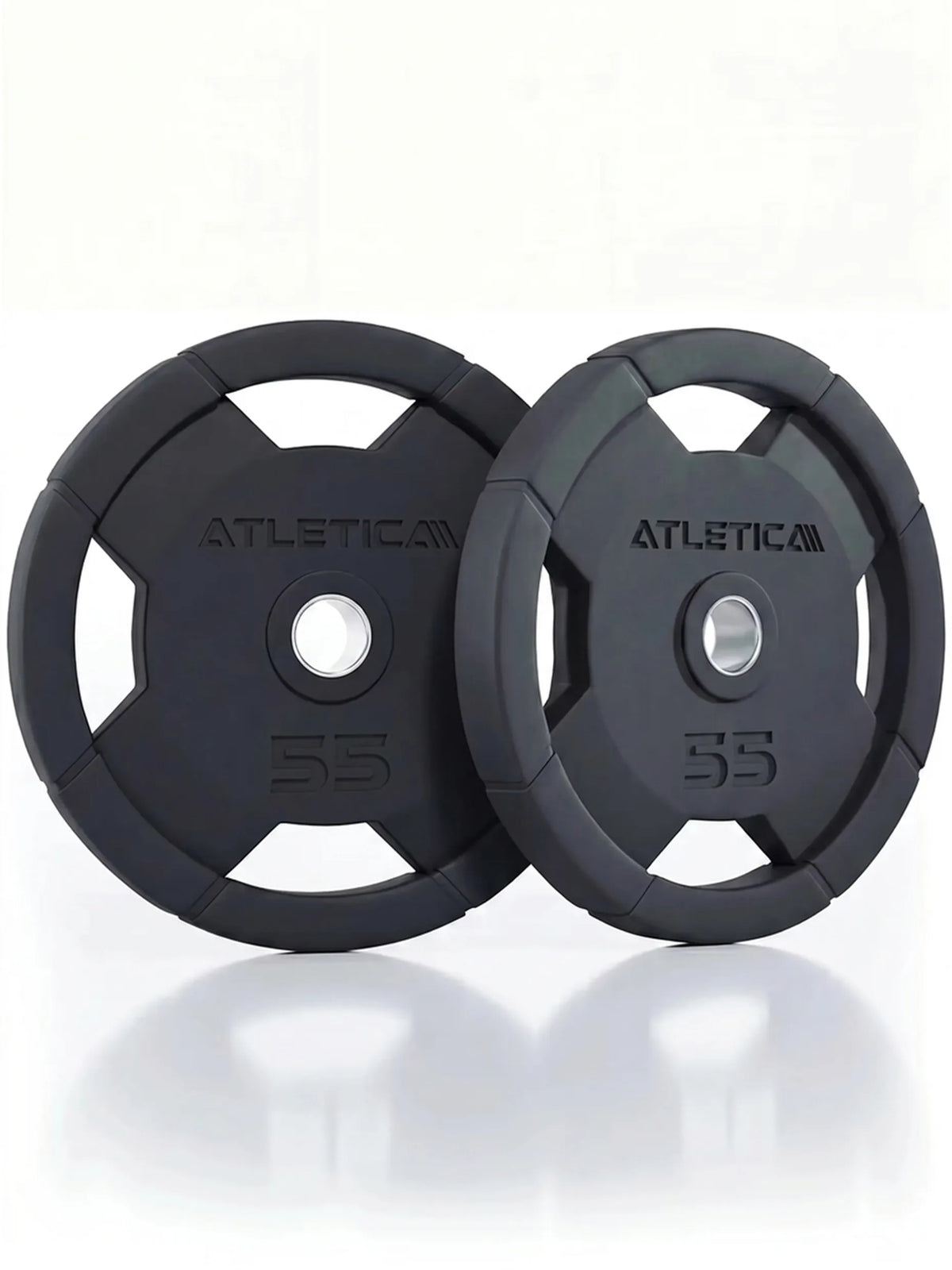 Two Atletica 4H gripper plates 55 lb standing side by side