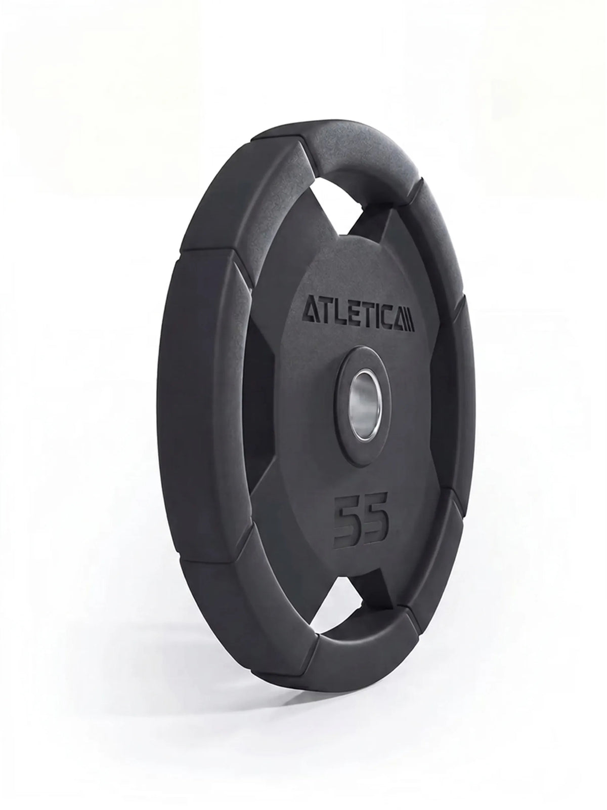 Atletica 4H gripper plate 55 lb, rubber-coated, angled side view