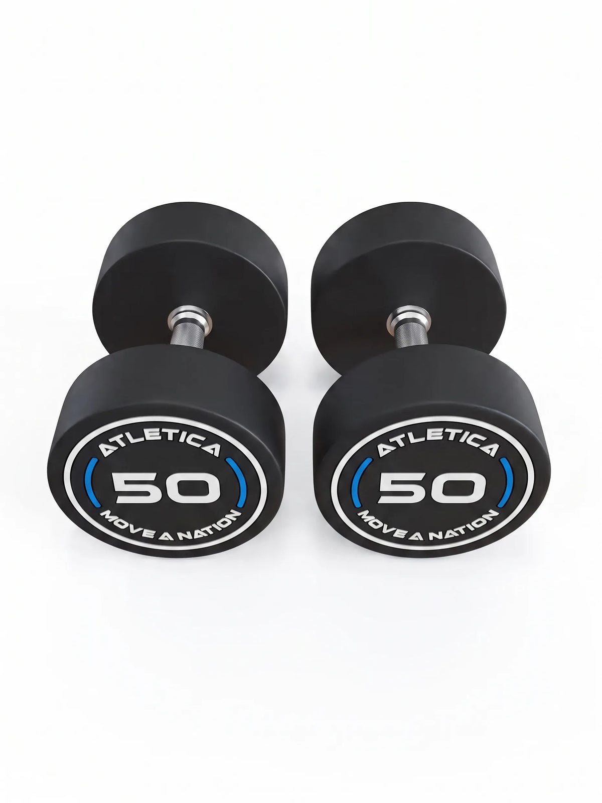 Round Dumbbells PRO In Pairs - Two round  Dumbbells, silver Handles, made of Polyurethane, for Dumbbell Strength Training