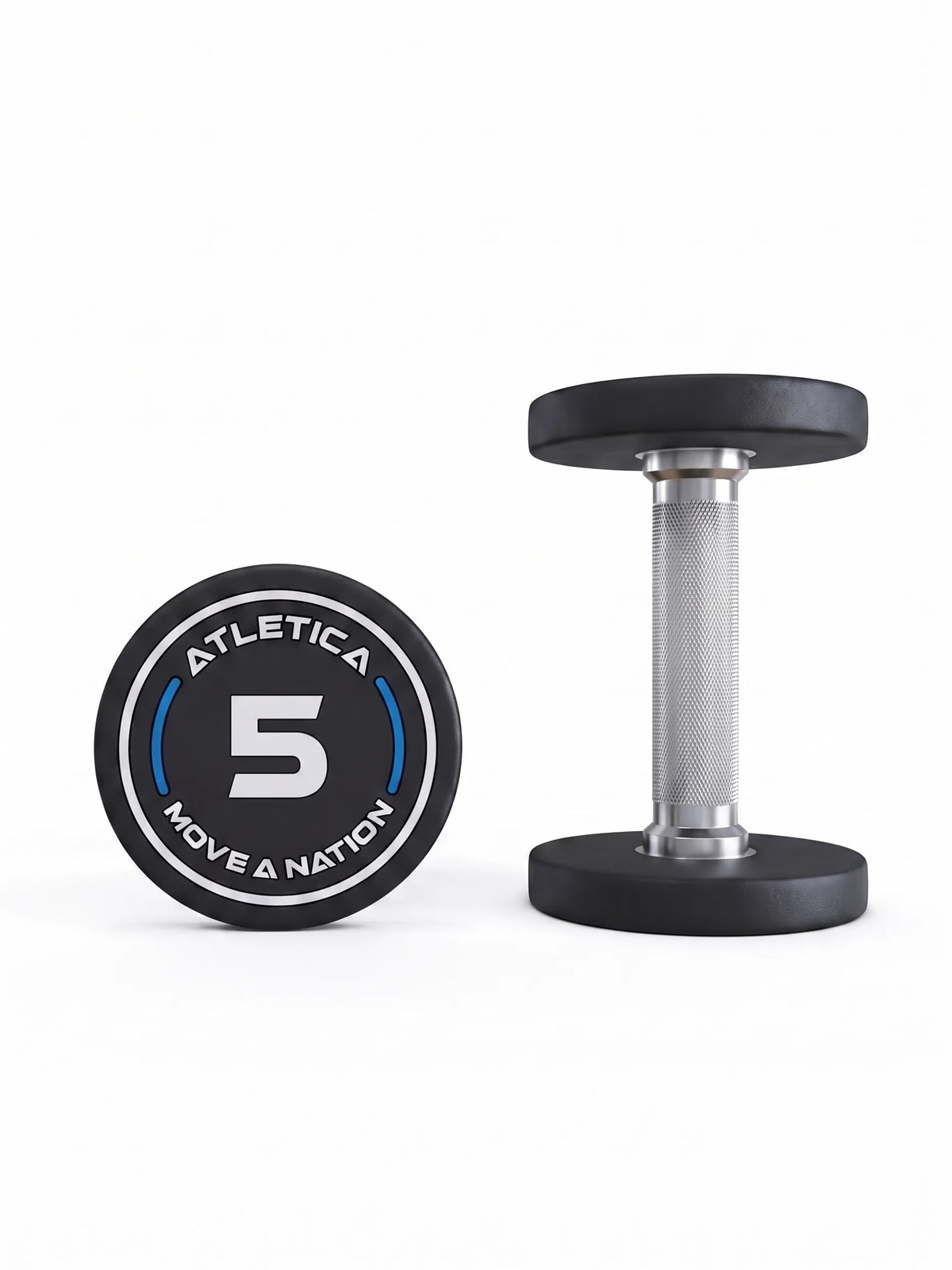 Round Dumbbells PRO 5 lb Pair with black PU surface and silver grip