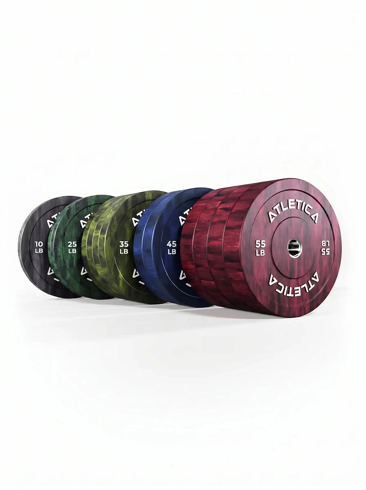 Fusion Bumper Plates 505 lb Set - colorful weight plates in red, blue, green, yellow, black