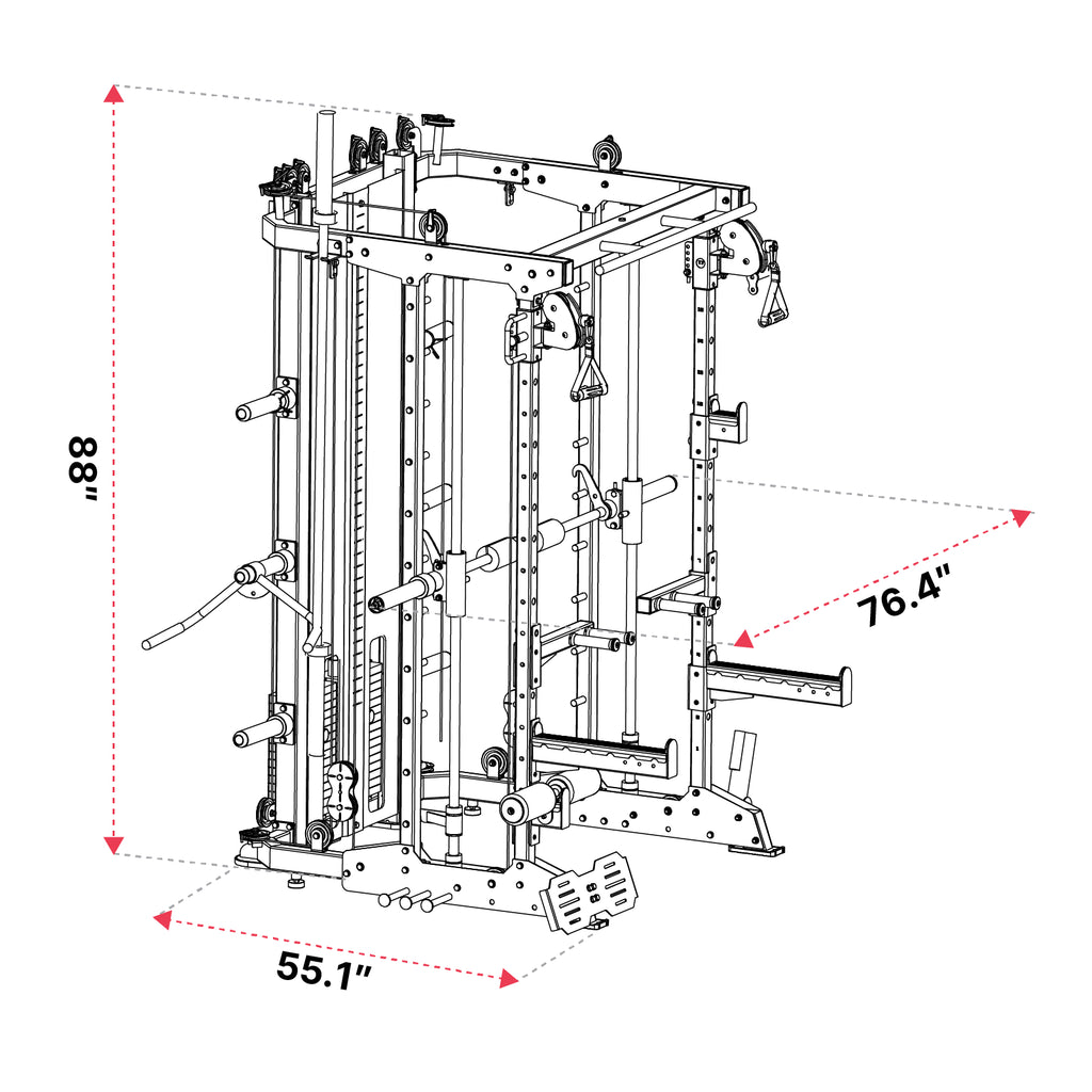 Atletica KSK - Smith Machine with lat pulldown, cable pulley, weight plate holders, padded leg support