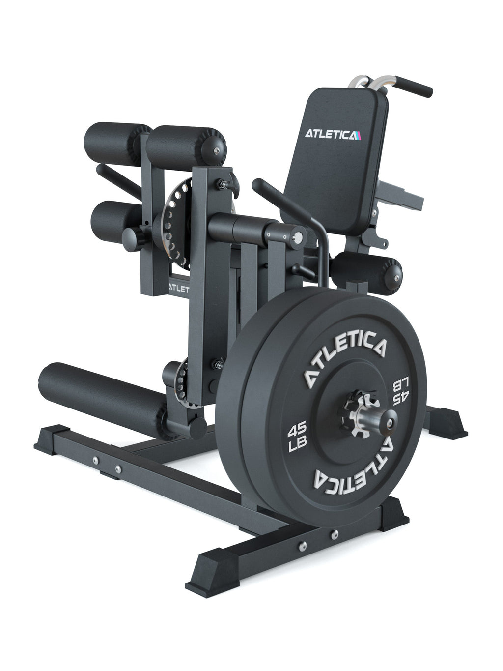 Atletica Fullbody Multi-Trainer: leg extension and leg curl with weight plates