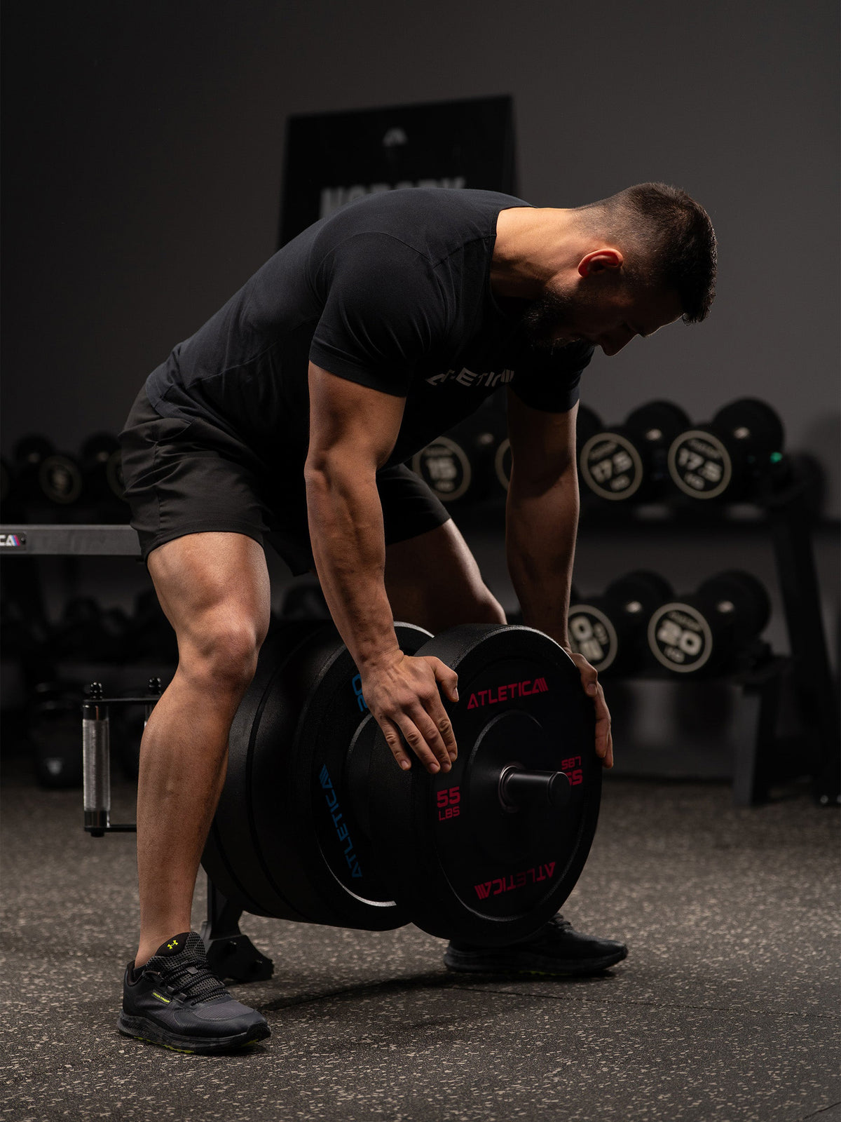 Open Hex Bar - deadlift with Hex Bar and Atletica High Temp Bumper Plates, for strength training