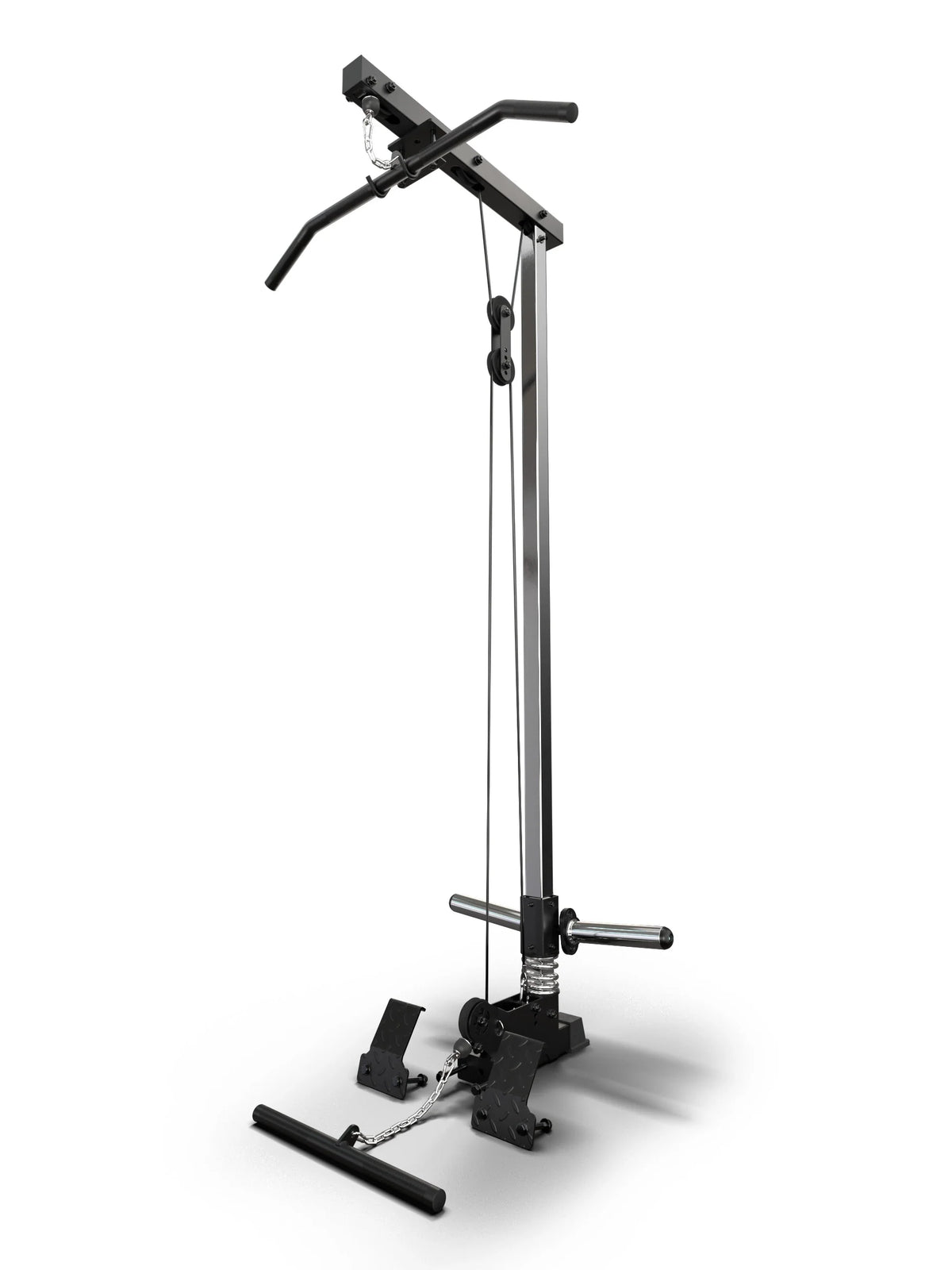 Atletica R7 Lat Pulldown Plate Load High Version, with lat pulldown bar, weight plate holders and knee padding