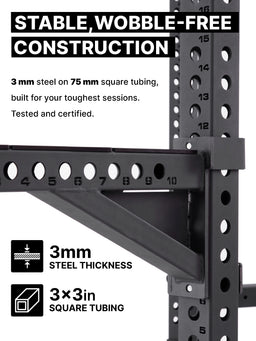 R8 Base 1 Power Rack – 11-gauge steel thickness on 3"x3" square tubing