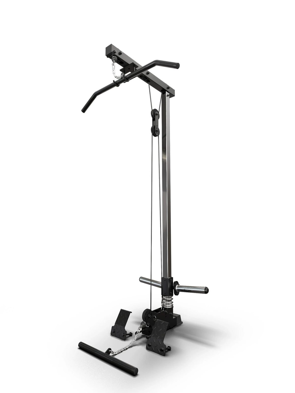 Atletica R7 lat pulldown and seated row attachment, low version, plate-loaded, angled view