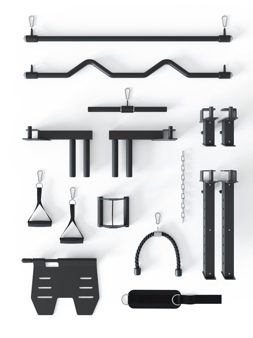 Atletica Fallout Base all-in-one trainer accessories: bars, handles, rope, strap and footplate