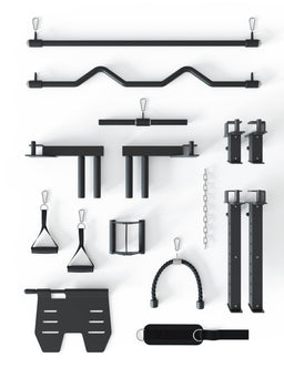 Atletica Fallout Base all-in-one trainer accessories: bars, handles, rope, strap and footplate