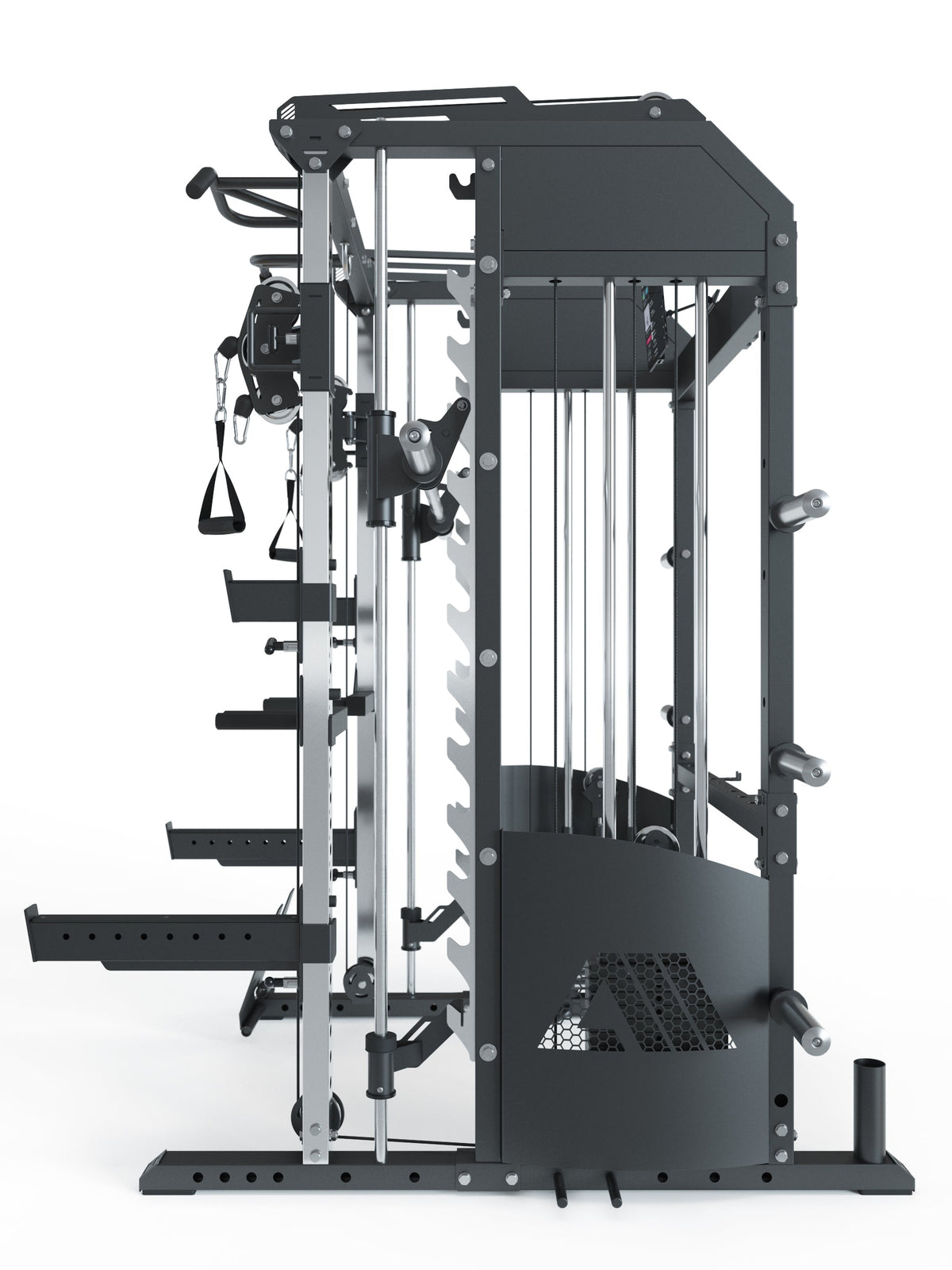 Atletica Fallout Base all-in-one trainer, side view with weight stack cover