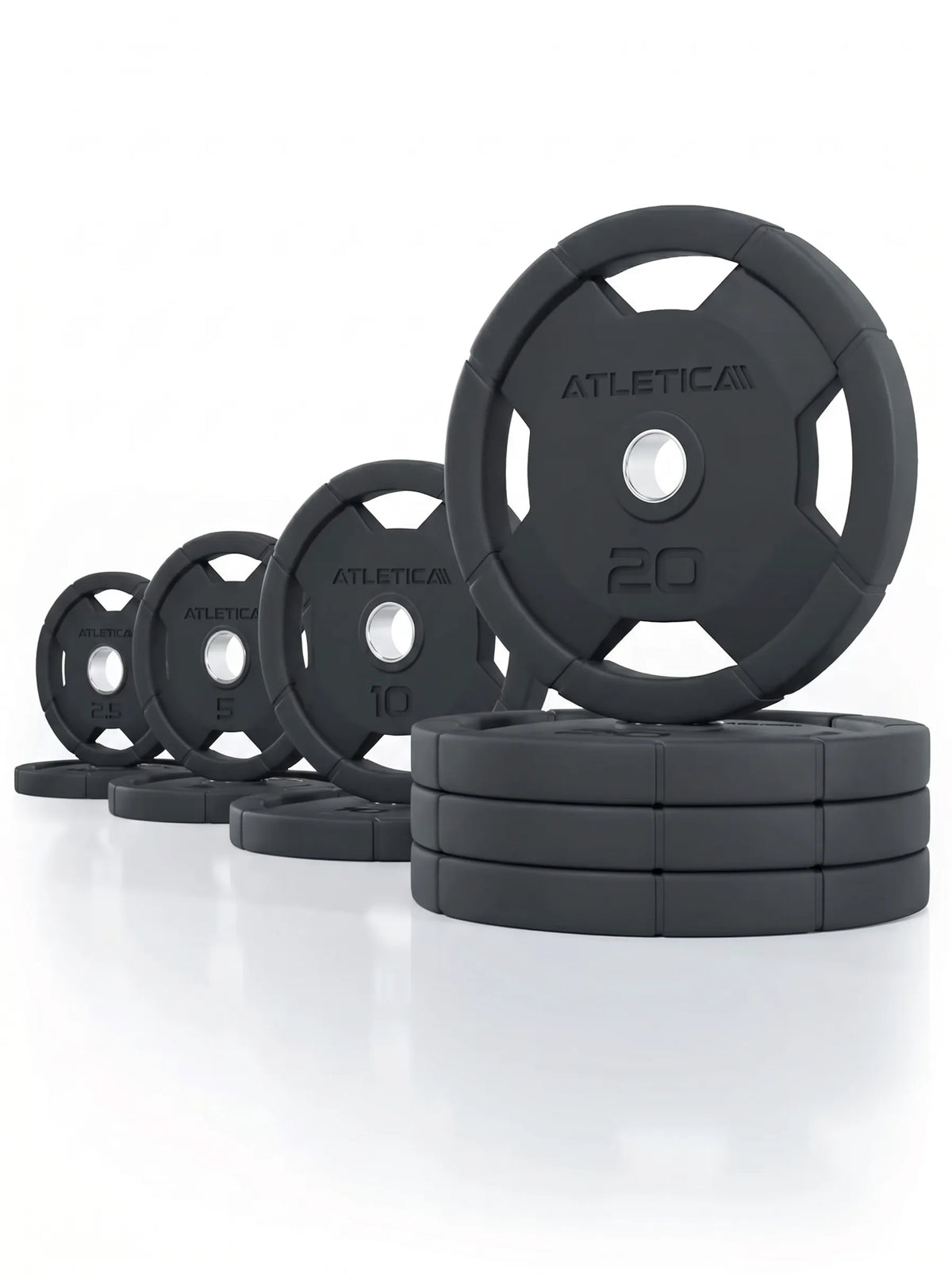 Atletica 4H Grip Plates set 254 lb (115 kg), plates lined up with largest plates stacked