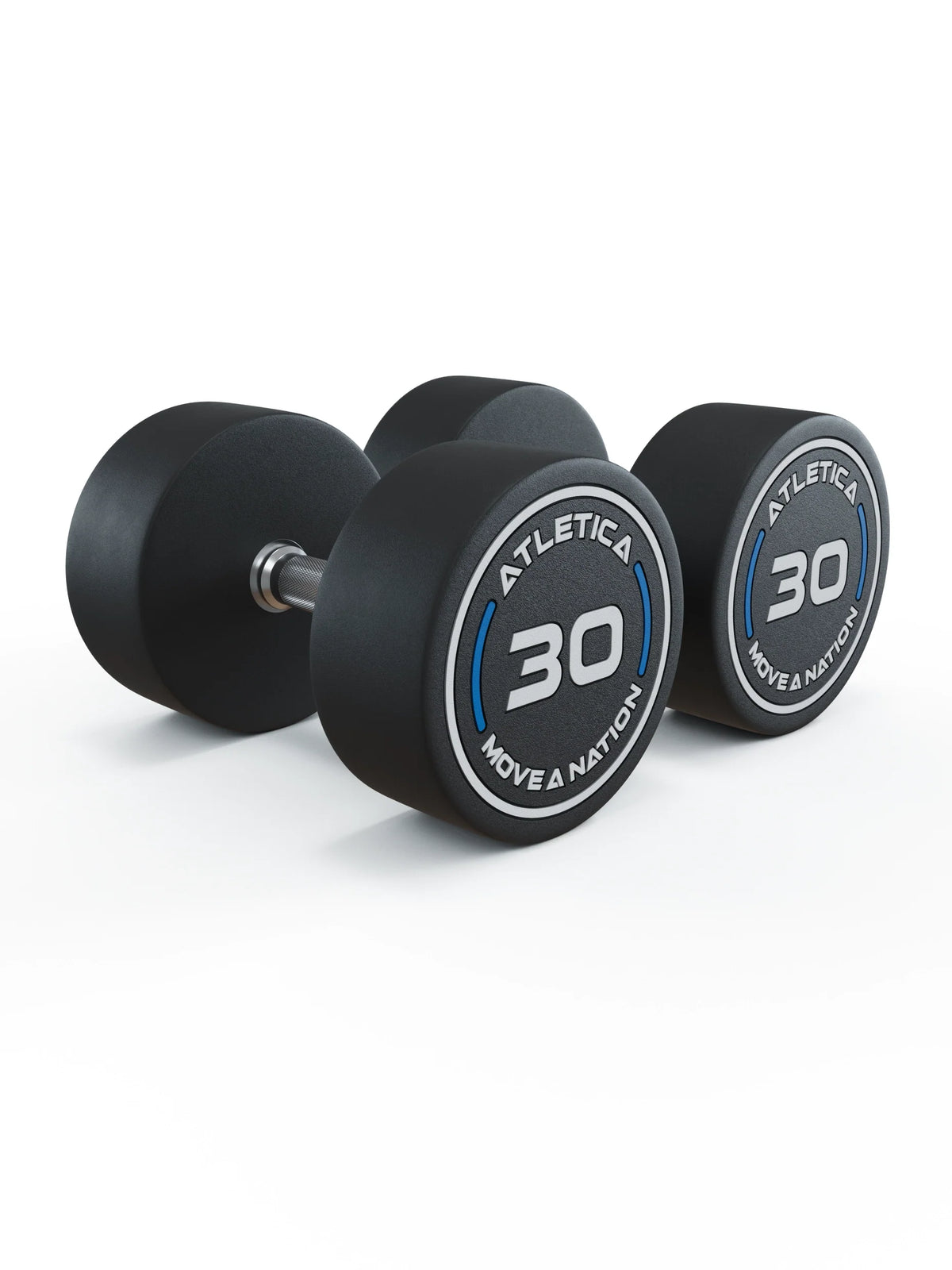 Atletica PRO round dumbbells 66 lb (30 kg), pair, angled view