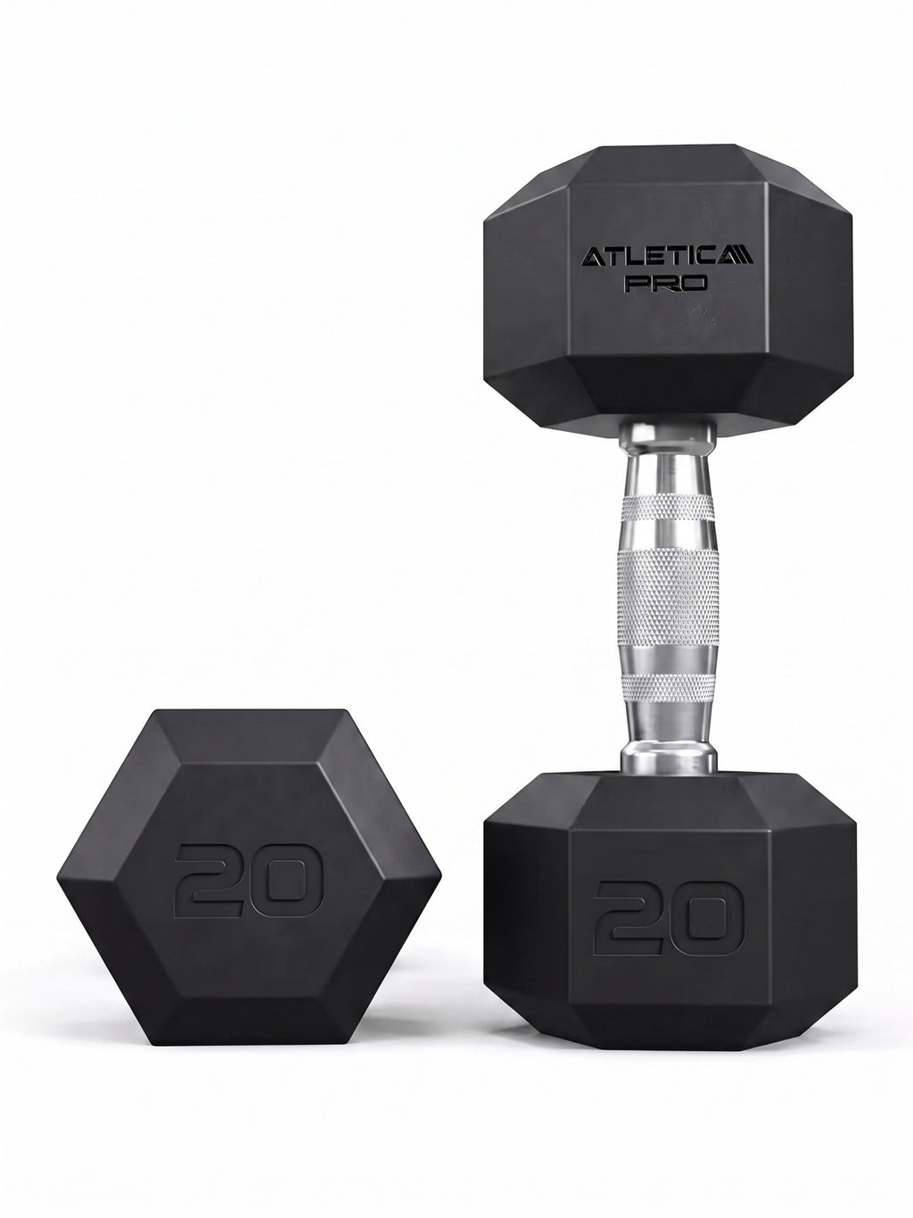 Hexagon PRO Dumbbells - Hexagonal Dumbbells, One Standing, One Lying, Weight 20 lb