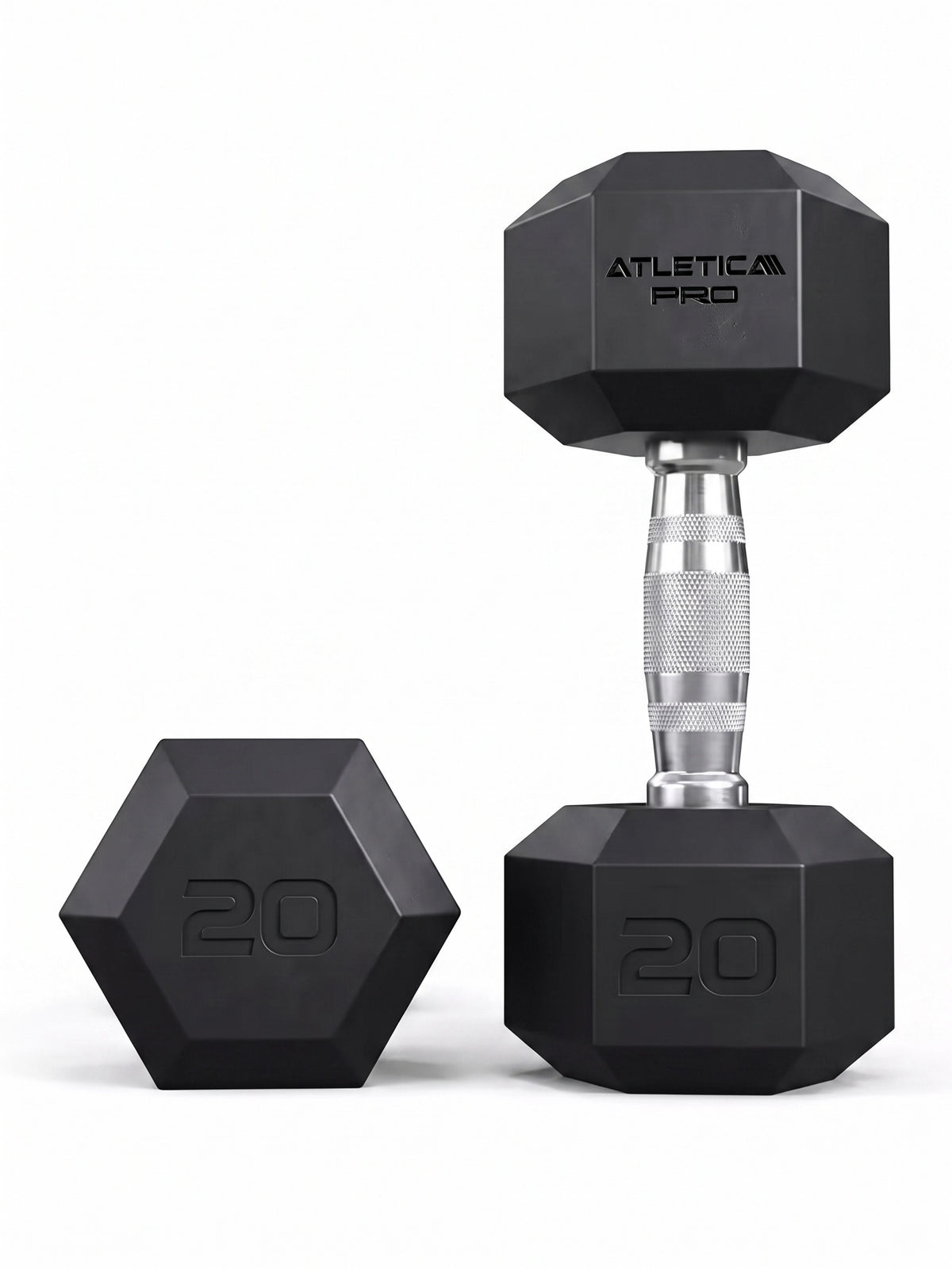 Hexagon PRO Dumbbells - Hexagonal Dumbbells, One Standing, One Lying, Weight 20 lb